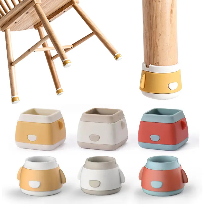 8/4PCS Fun Square Round Chair Leg Protectors Foot Cover Diagonal Felt Pads Silicone Furniture Table Feet Protect Floors