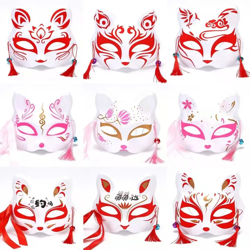 Anime Foxes Mask Japanese Cosplay Half Face Masks Rave Hand-Painted Anime Cat Masks Masquerade Festival Party Props