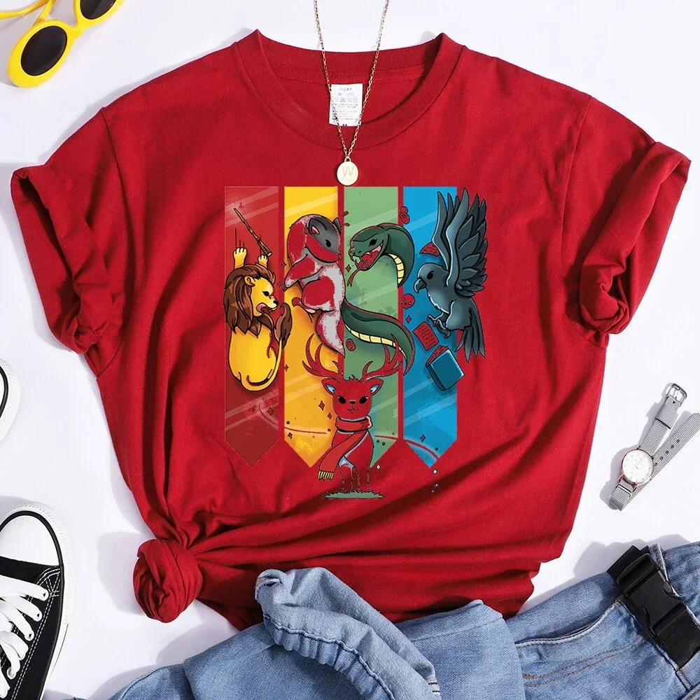 Magic Animal Ladies T Clothing T-shirts Short Sleeve Fashion Female Graphic Tees Hogwarts Print Summer Casual Tshirts Clothes