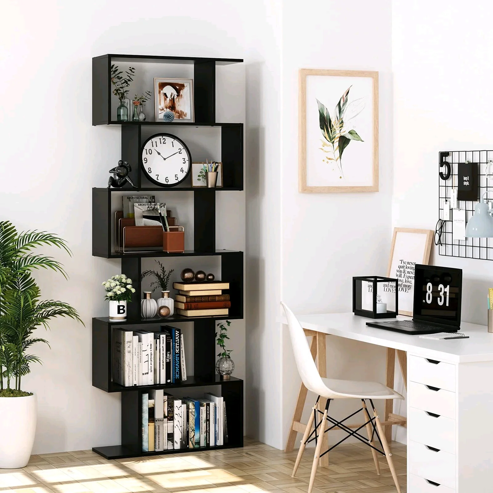 

！@Combohome Wooden Book Shelves Home Decor Bookshelf Cabinet with Storage