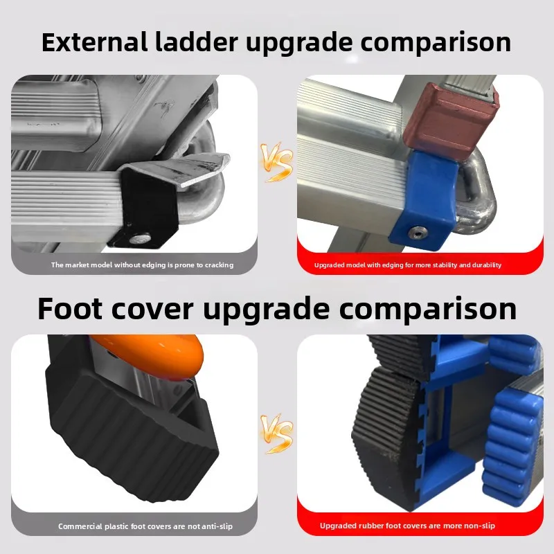 Telescopic Ladder Aluminum Alloy Folding Herringbone Ladder 8m Extended Height Double Lock 150kg Load Capacity