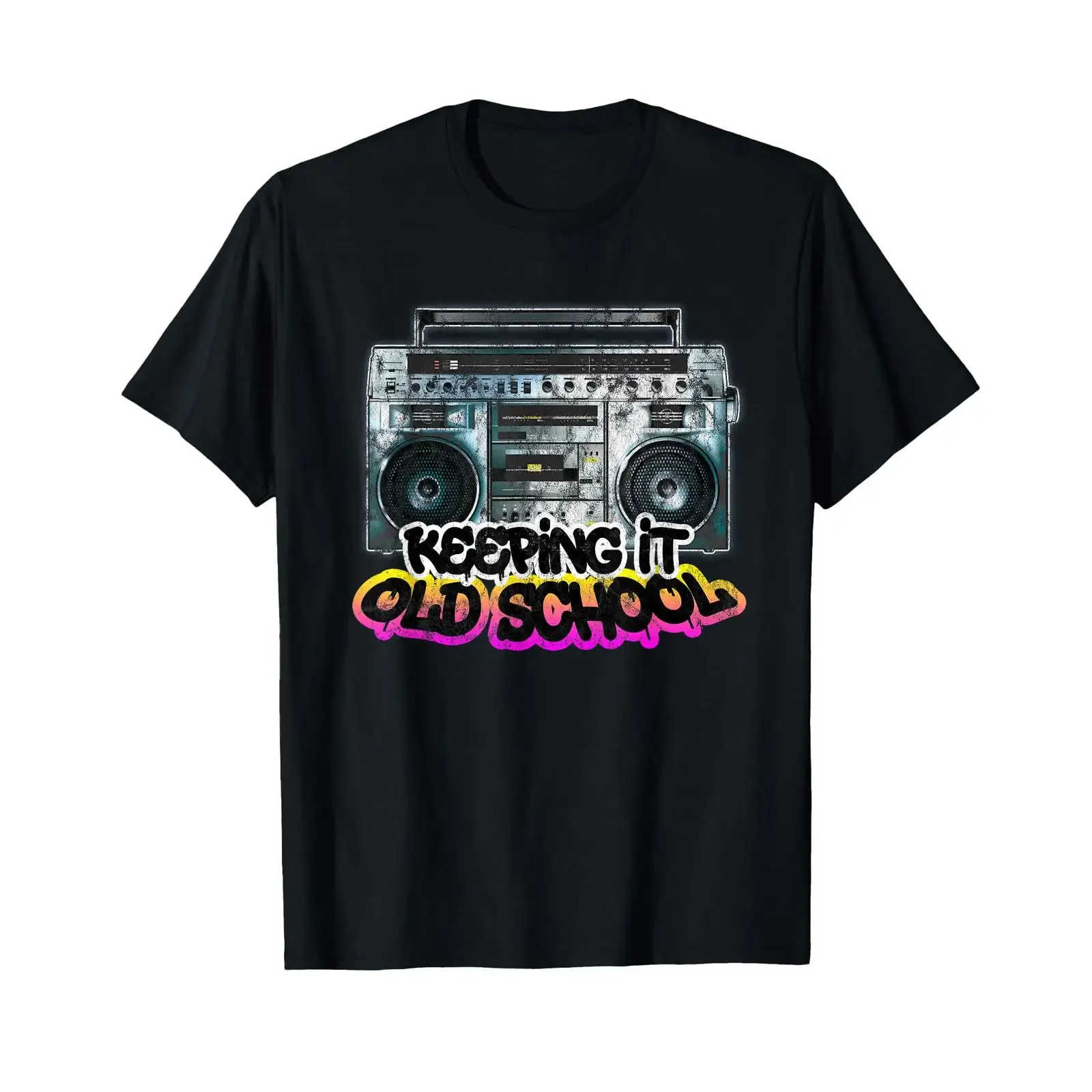 Keeping It Old School Vintage Boombox 80s T Shirt vintage Washed Top For Everyday Wear Casual Breathable Versatile Soft