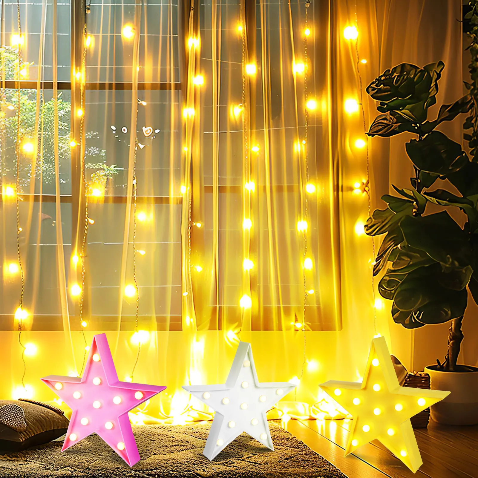 

3Pcs LED Star Marquee Lights Battery Operated Five Pointed Star Table Centerpiece Party Birthday Wedding Decoration Indoor