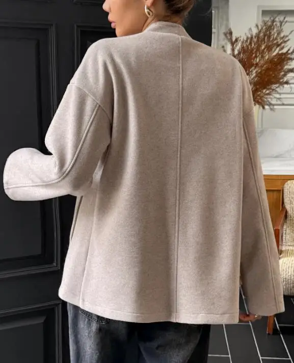 

2025 Autumn V-Neck Casual Solid Color Short Cardigan Woolen Coat for Women, Elegant and Simple Temperament, Slim Fit Short Coat