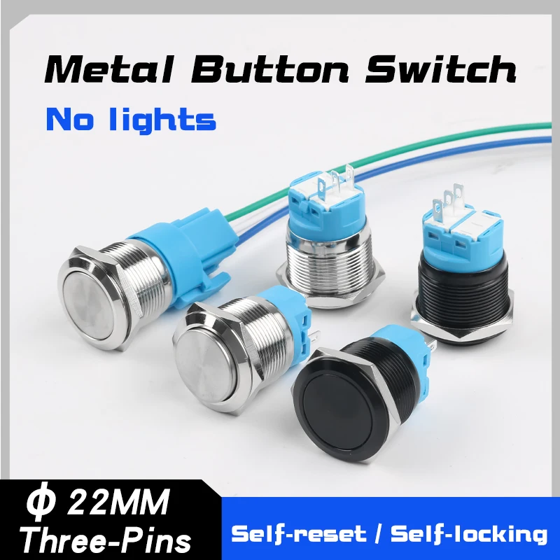 

22mm self-resetting self-locking metal push-button switch with welded terminals 1NO 1NC without indicator light flat high head
