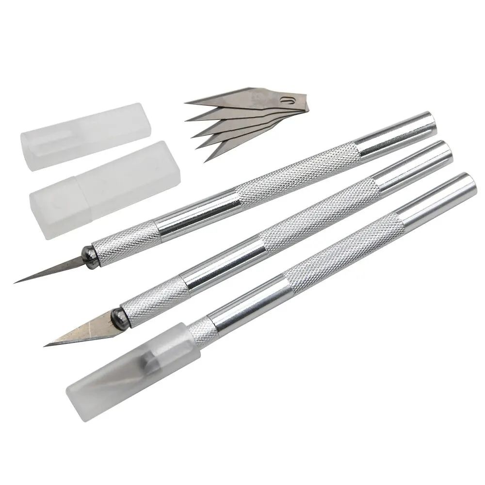 Silver Metal Carving Knife DIY Sculpture Model Making Aluminum Rod Art Knife Wood Carving Blade Hand Tool Set