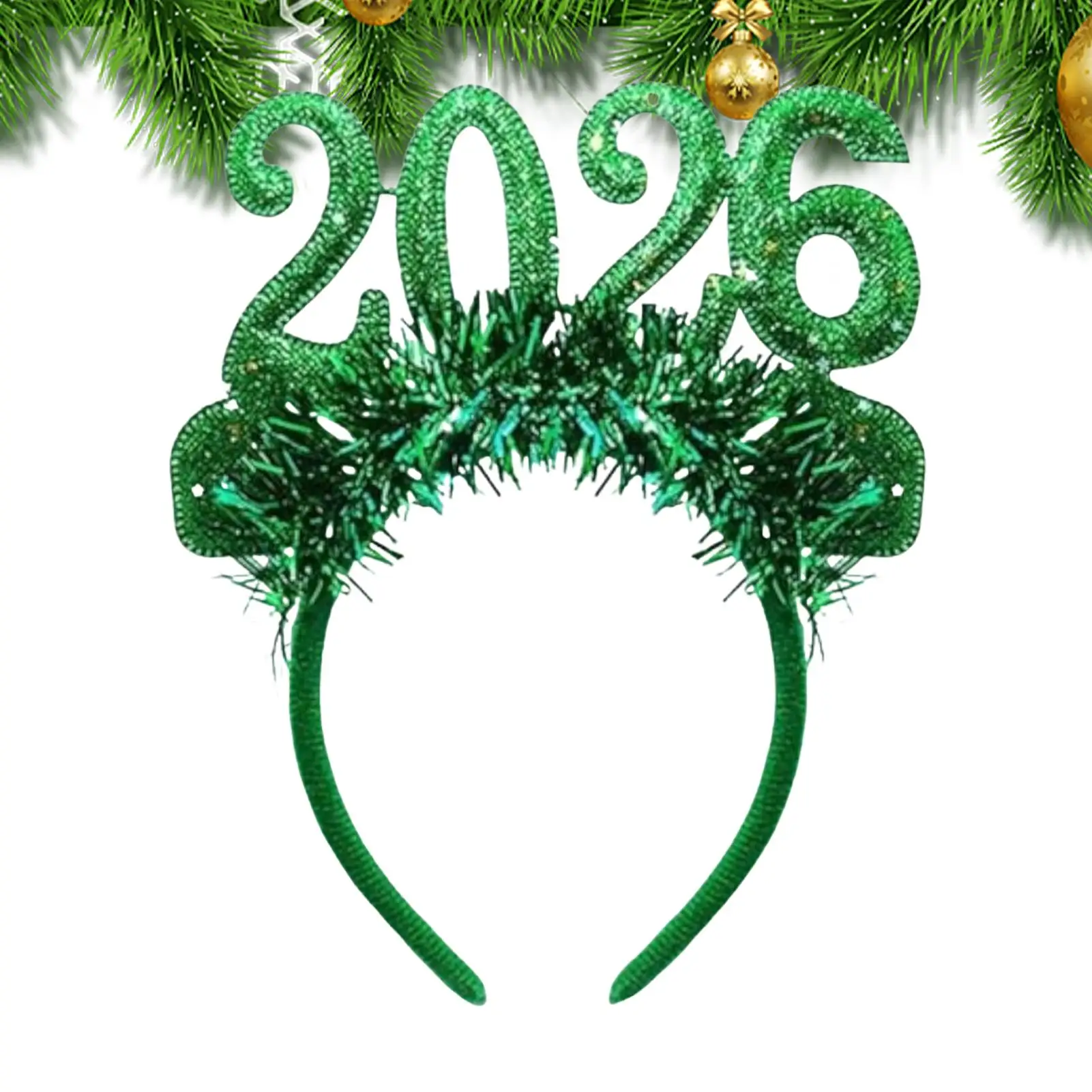 Frohes Neues Jahr Stirnband 2026 Glitzer-Kopfschmuck Frohes Neues Jahr Lametta Partydekorationen Geschenk Haarband Foto-Requisiten für Frauen Kind