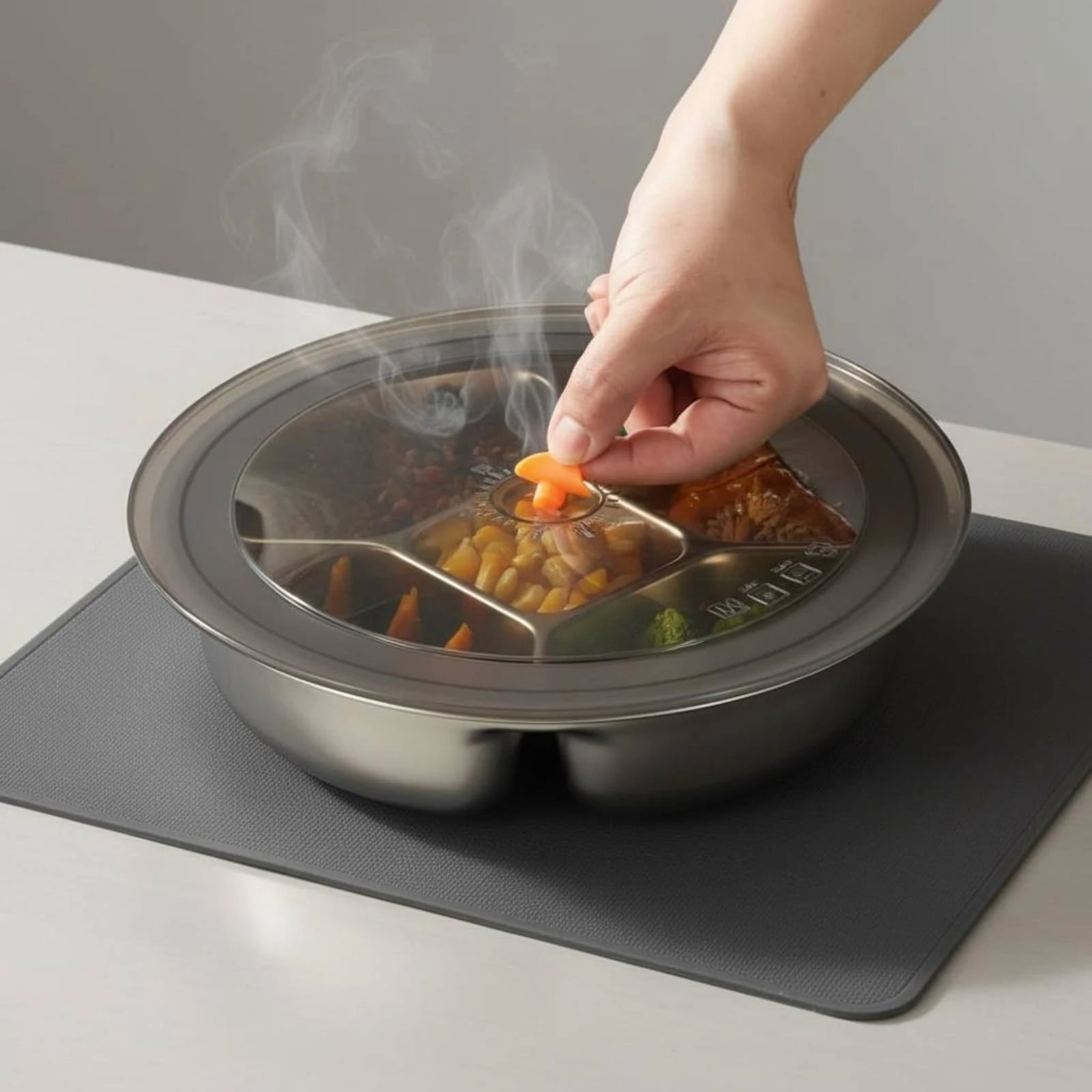 5-Compartment Steaming Plate Portion Control Stainless Steel Steaming Plate 5-Compartment Steamer Tray Corrosion Resistant