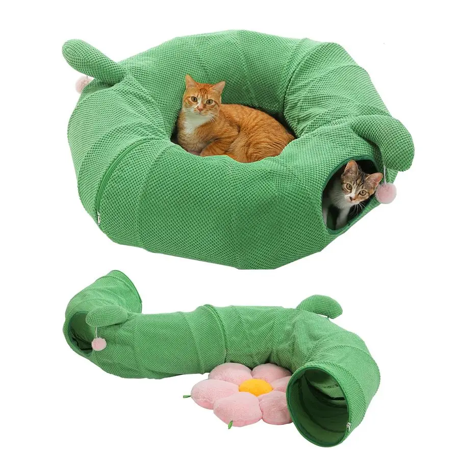 

Складной туннель-труба для кошек Road Cactus Cat Donut Tunnel, диаметр 38 дюймов, с мягким цветочным ковриком, для домашних кошек и кроликов