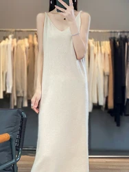 Long Slip Dress For Women 100% Wool Sleeveless Vests New Arrivals Knitwear Sweaters & Jumpers Comfortable Simple And Fashionable