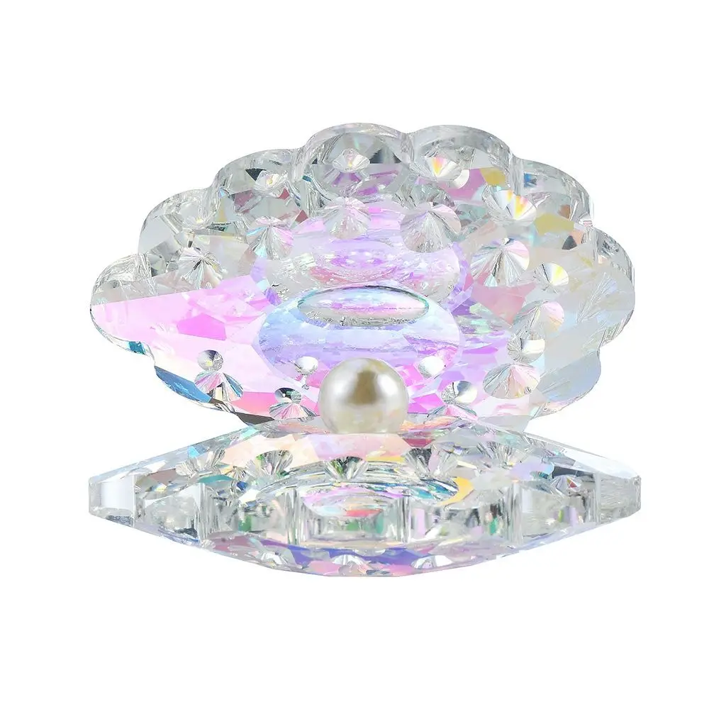 Reflective Crystal Conch Shell with Pearl Pearl Clam Ornaments Sun Catcher Colorful Crystal Figurine Gifts Artificial Pearl