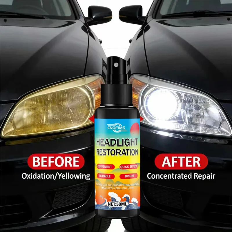 Car Headlight Ceramic Spray Quick Clear - Removes Yellowing & Oxidation Scratches No Power Needed for Headlight Restoration