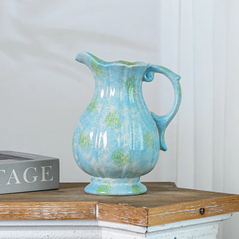 Ceramic Vase Home Single Ear Milk Pot New Chinese Style Handmade Decoration Water Nourishing Fresh Flowers Cultivation Decorativ