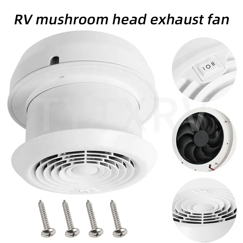 RV Accessories DC12V/24V Strong Wind Mushroom Head Roof Vent Round Exhaust Fan Air Extractor for Homes Trailer Travel Caravan