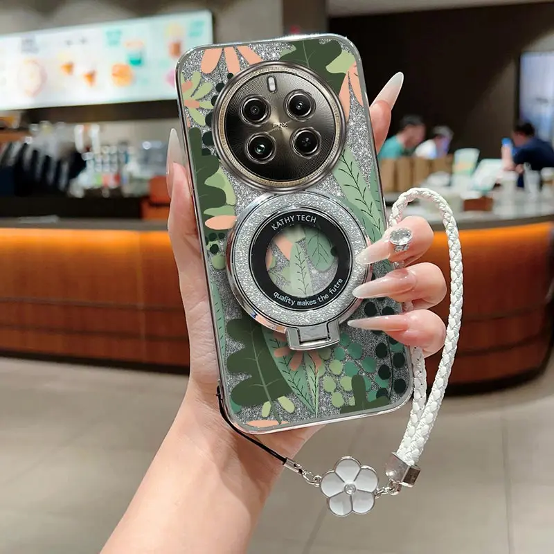 

Чехол-держатель для браслета 12 Pro с зелеными листьями для Realme 13Pro 10 11Pro 12 9Pro 12Lite 11 9 12Pro 8 7 8Pro 7i V25 Cover