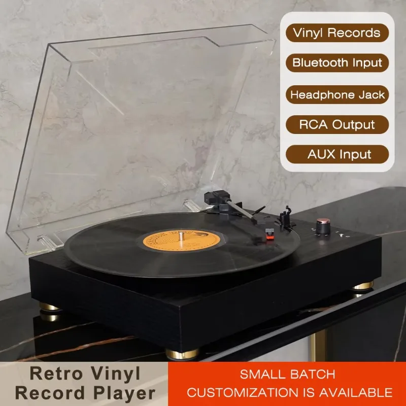 متوفر في المخزون قرص دوار خشبي عتيق 3 سرعات بلوتوث مشغل تسجيلات فينيل هاي فاي مع مكبرات صوت مدمجة لهدايا عيد الميلاد