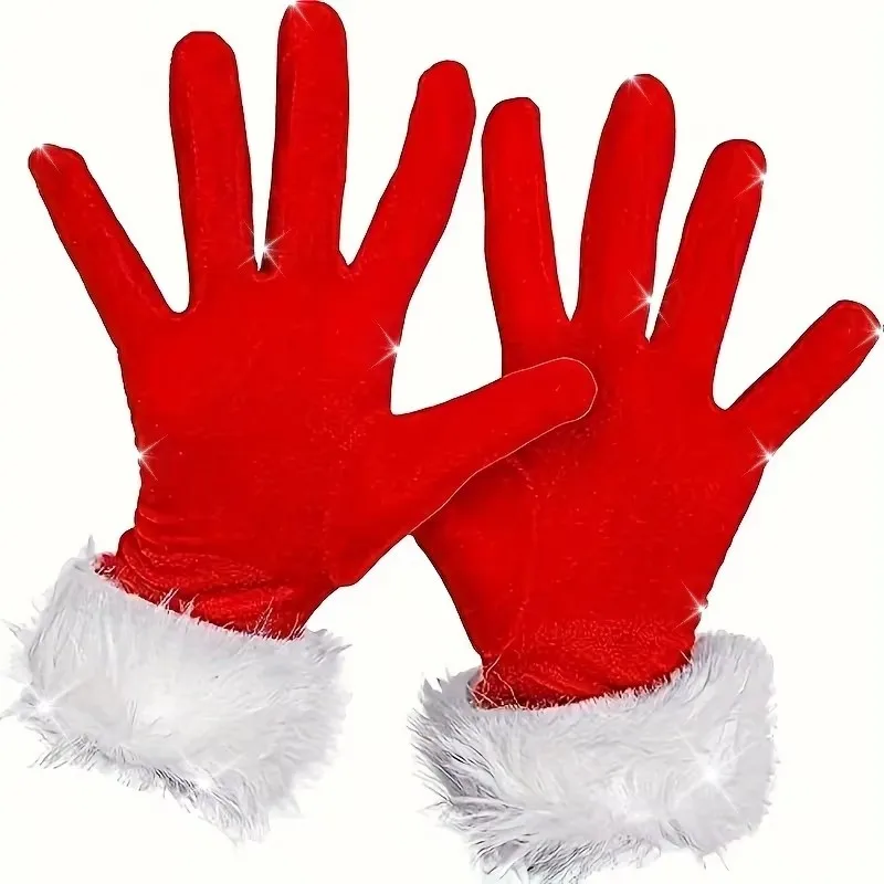 Weihnachtsmann-Handschuhe, weißes Fell, Kostümparty, kurz, rot, Weihnachtsmann-Vollfinger-Handschuhe, Weihnachten, festliches Kostümzubehör, Fäustlinge