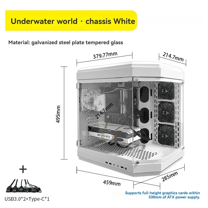 Zeezicht Kamer Atx Case Computerkast Desktop Console M-Atx Witte Zijde Transparante Game Fan Onderwater Wereld