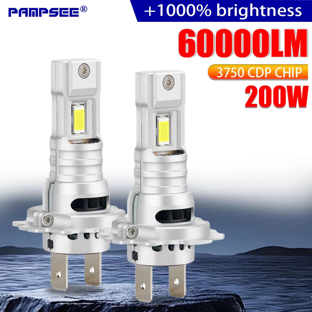 PAMPSEE Lot de 2 ampoules de phares LED Turbo H7 CANBUS H11 9005 9006 H4 3750 CSP Mini LED sans fil pour voiture avec ventilateur 6000K M30