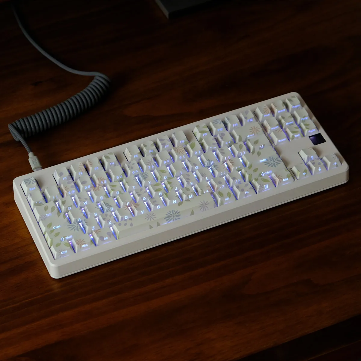 Flower side engraved transparent keycap PBT original height thermal sublimation mechanical keyboard cap wooting