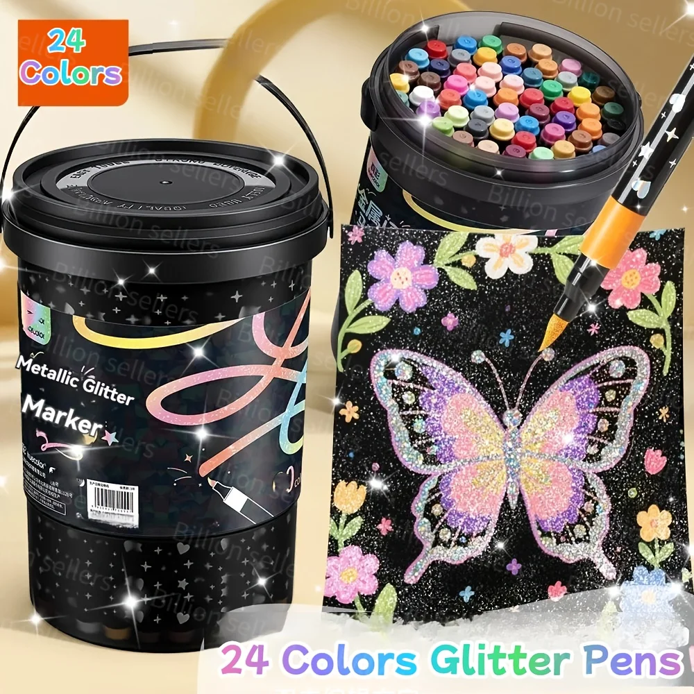 60/48/36/24/12 farbiges Glitzer-Marker-Set – wasserbasierte Acryl-Glitzer-Stifte für Studenten, Kunst, Scrapbooking und Schreibwaren – Detail 1