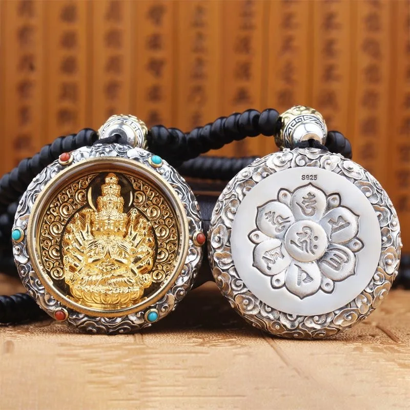 

Retro Auspicious Clouds Buddhist Scriptures Necklace Men Jewelry Avalokitesvara Mahasthamaprapta Tathagata Pendant Women Amulet