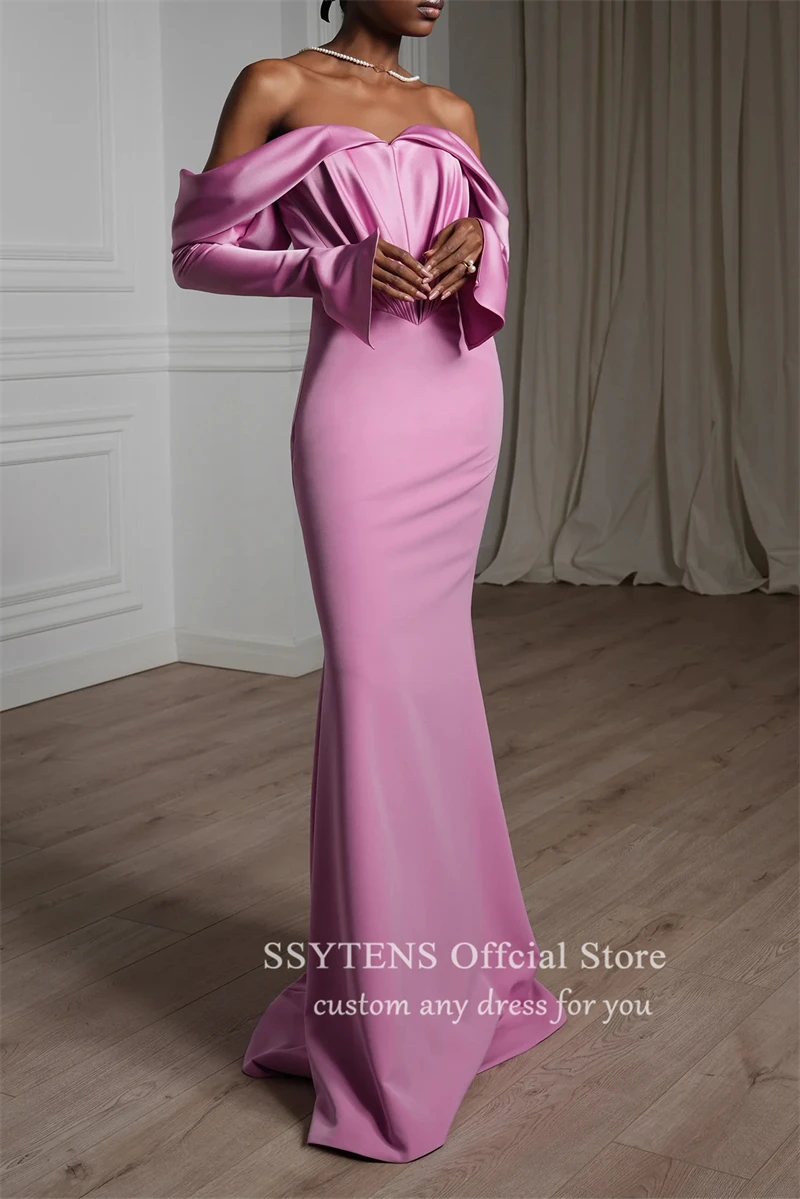 SSYTENS Off the Shoulder Mermaid Evening Dresses Elegant Light Pink Long Sleeve Party Dress 2024 Elegant فساتين مناسبة رسمية