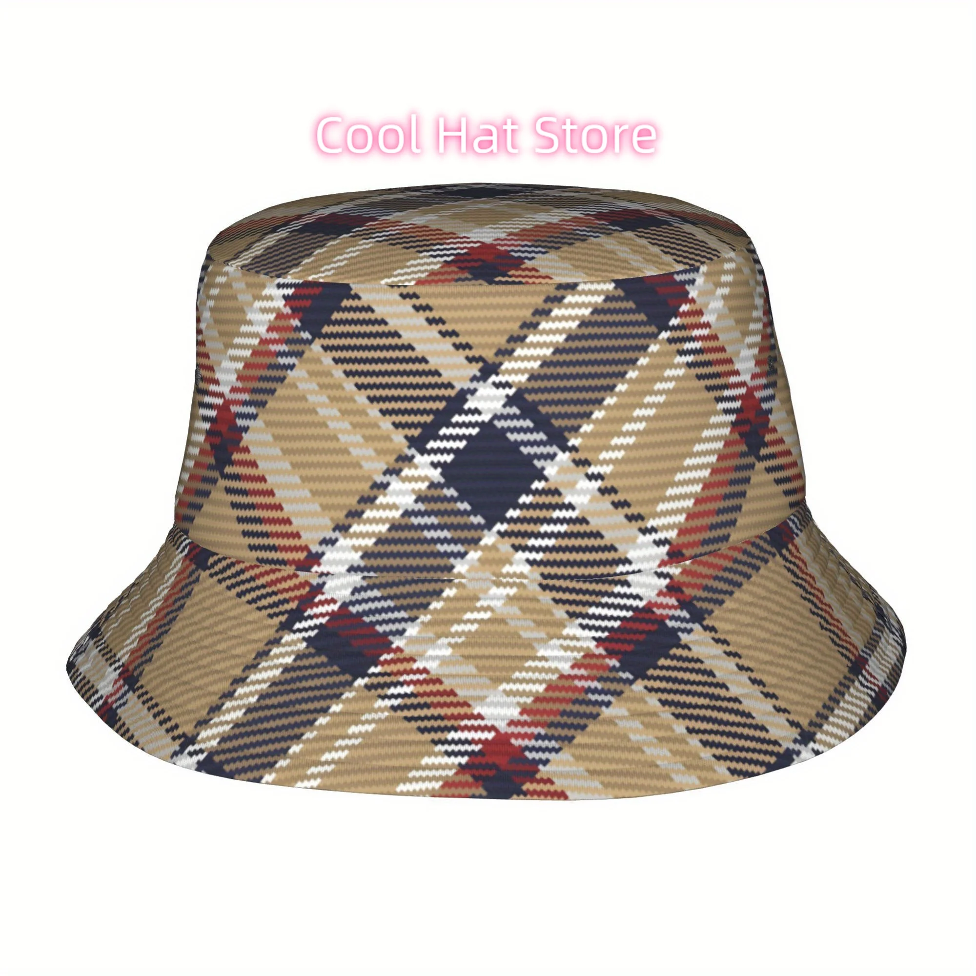1pc Vintage Plaid Bucket Hat - Lightweight Sun Hat for Men & Women, Wide-Brimmed Beach, Fishing, Outdoor Parties - Beige/Blue/Re