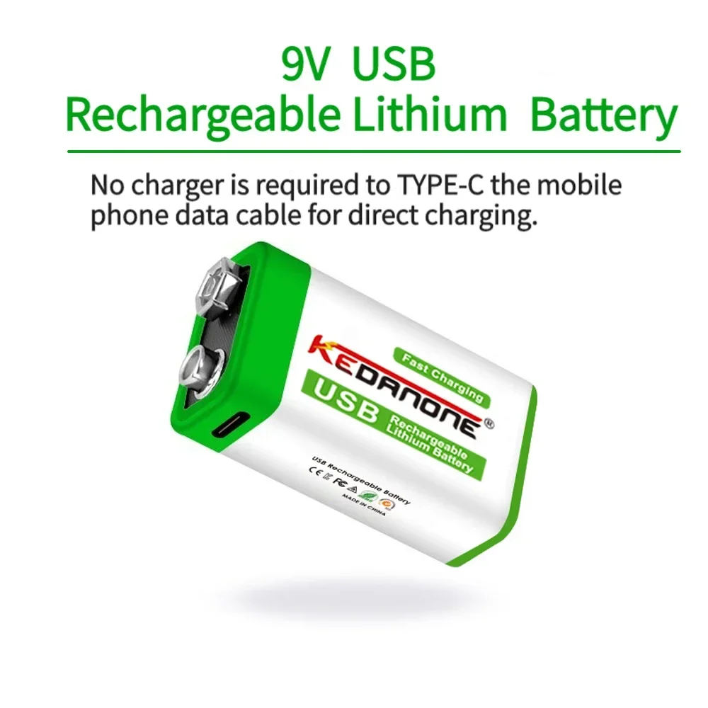 High Capacity 9V Lithiumion Rechargeable Battery Type-C USB Battery 9 Volt Multimeter Lithium Microphone Metal Detector +Cable