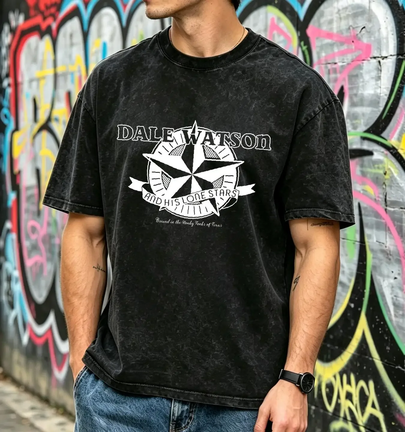 washed T Shirt DALE WATSON and His Lone Stars Vintage M Country Hillbilly Honky Texas long sleeves vintage Washed fashion