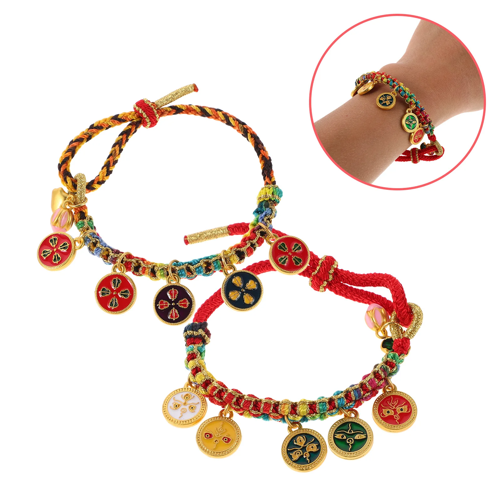 

2Pcs Tibetan Colorful Rope Bracelet Prosperity Wealth Fortune Woven Wrist Jewelry Handmade Decoration Prosperity Bracelet