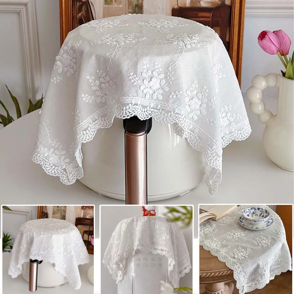 

Multi-use Tablecloth Soft Rural White Embroidered Dustproof Cover Cup Mat for Home Home Wedding Party Decor Accessory Скатерть