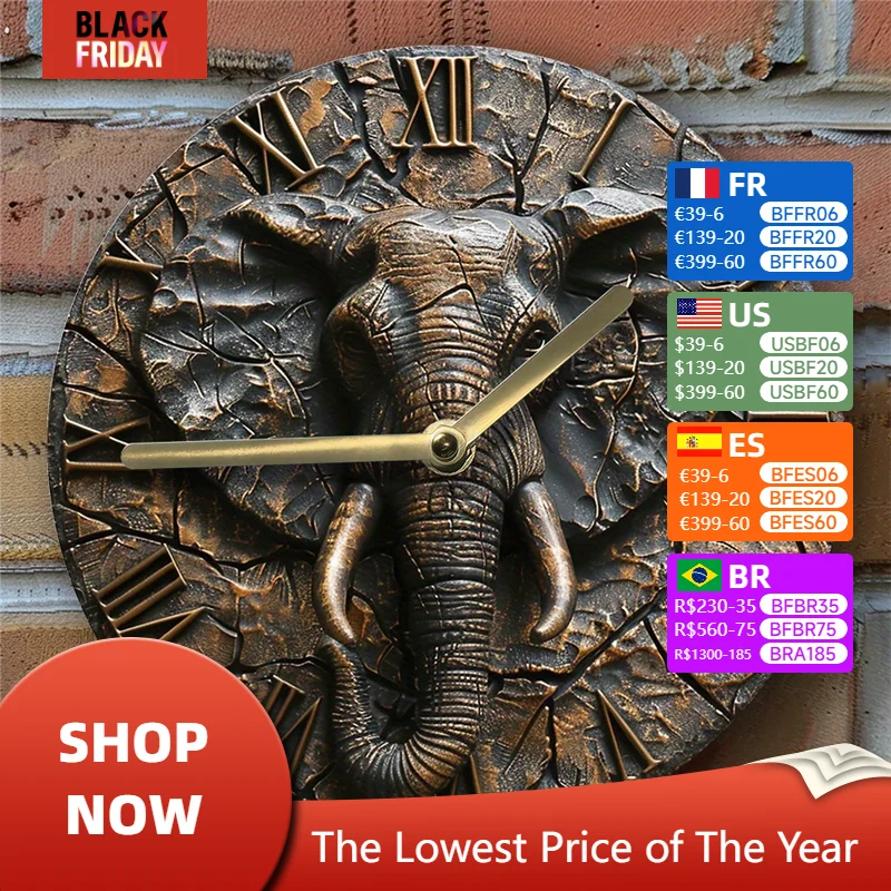 Elegant Silent Elephant Wall Clock - Aluminum, Perfect for Home & Office Decor Living Room Decoration  Wall Clock Modern Design