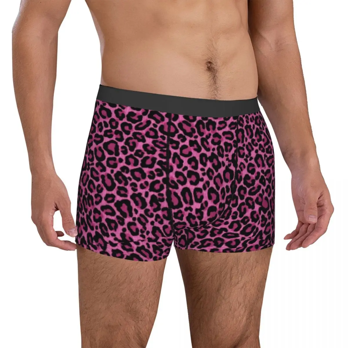 Funky Leopard Print Underwear Pink Black Spots Males Underpants Printing Comfortable Boxer Shorts Boxer Brief Plus Size 2XL