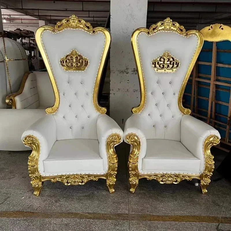 

King Gold Throne leather Bride Groom Royal Chairs For Wedding Events Outdoor Events Decor