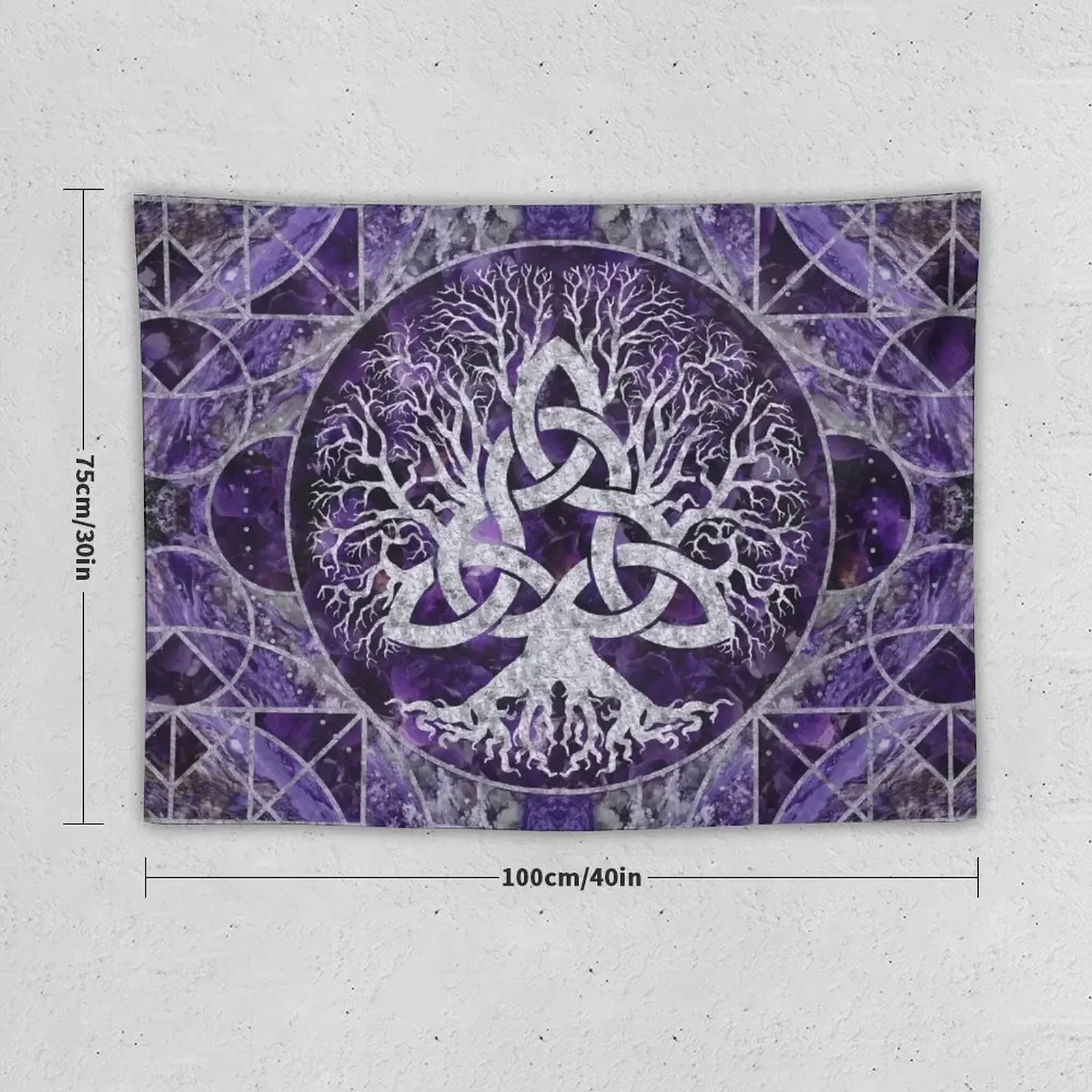 Tree of life with Triquetra Amethyst and silver Tapestry Room Aesthetic Decor Wall Hanging Decor Tapestry