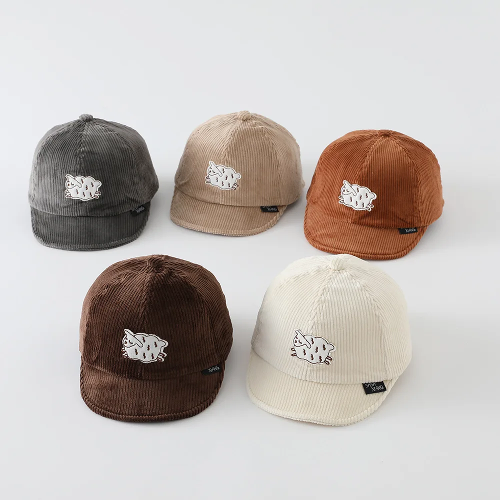 Autumn Children Retro Cartoon Sheep Peaked Cap Boy Baby Patch Corduroy Hats Girl Infant Short Eaves Baseball Caps Kid Casual Hat