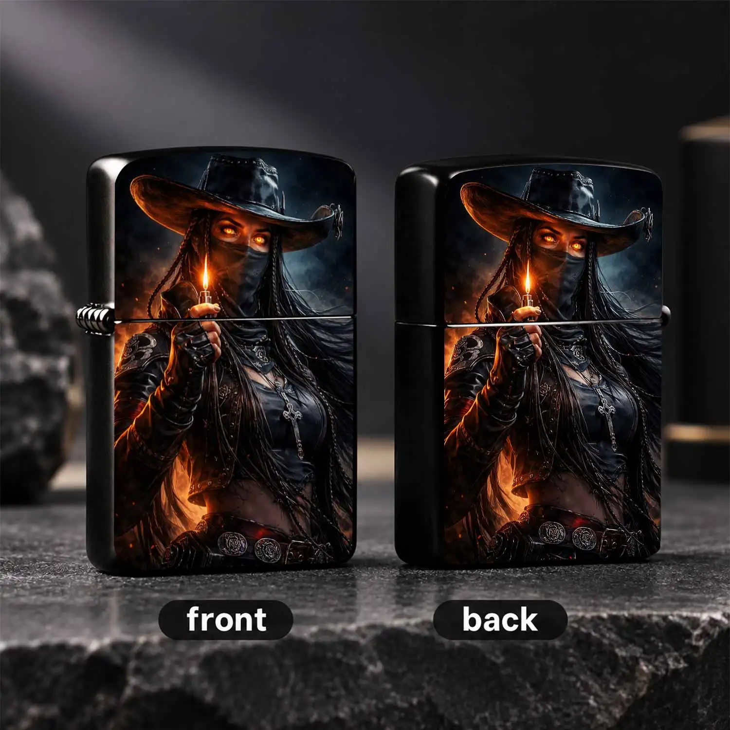 Western Dark Cowgirl Art Print Lighter, Stylish Portable Igniter For Daily Use Outdoor Gathering, Aesthetic Cool Unique Accessory, Exquisite Practical Gift For All Scenarios, Durable High-Definition Pattern Decorative Igniter For A Humorous