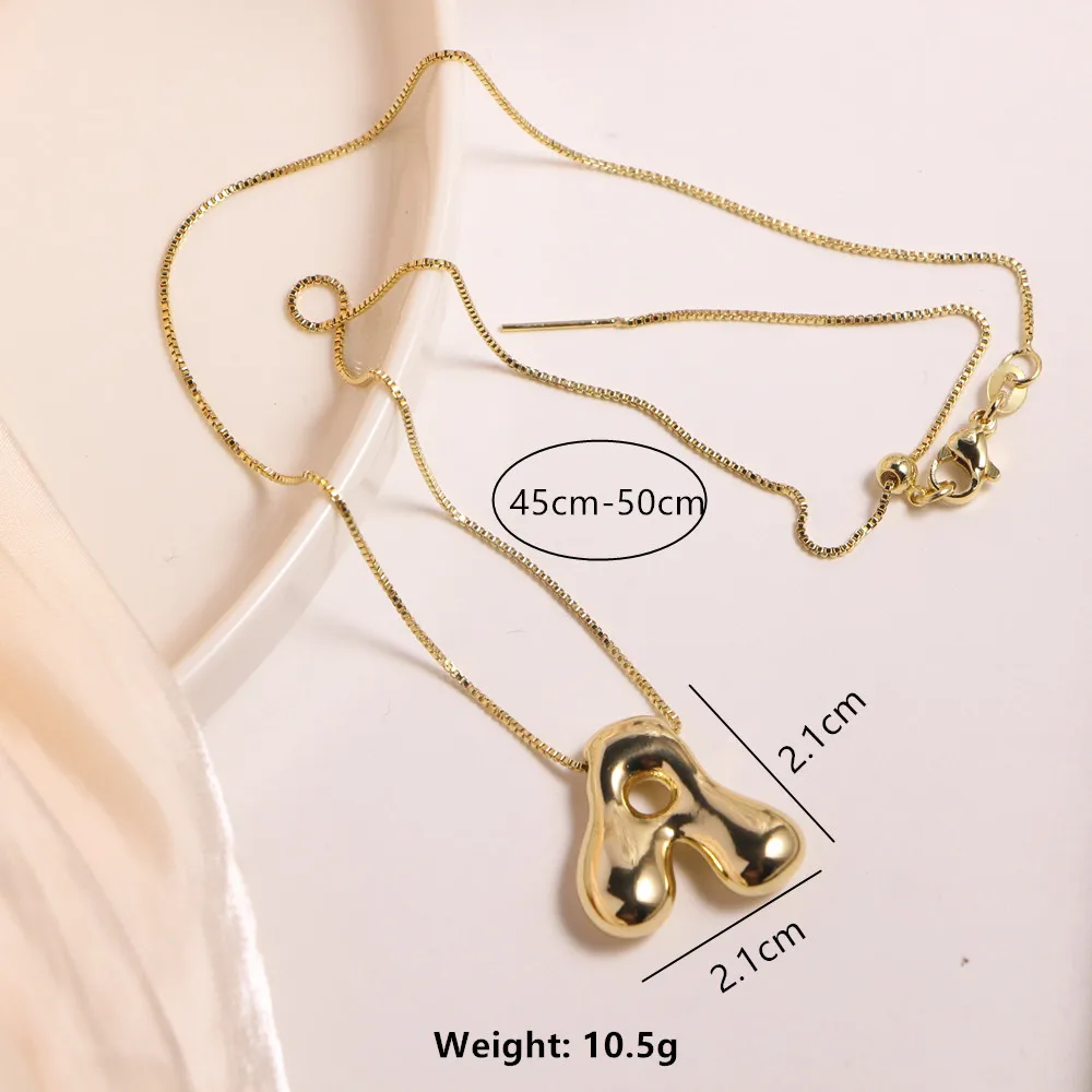 Gold Plated Balloon 26 Letter Necklaces Smooth Stainless Steel Bubble Initial Pendant Chunky Women Personality Chain Jewelry