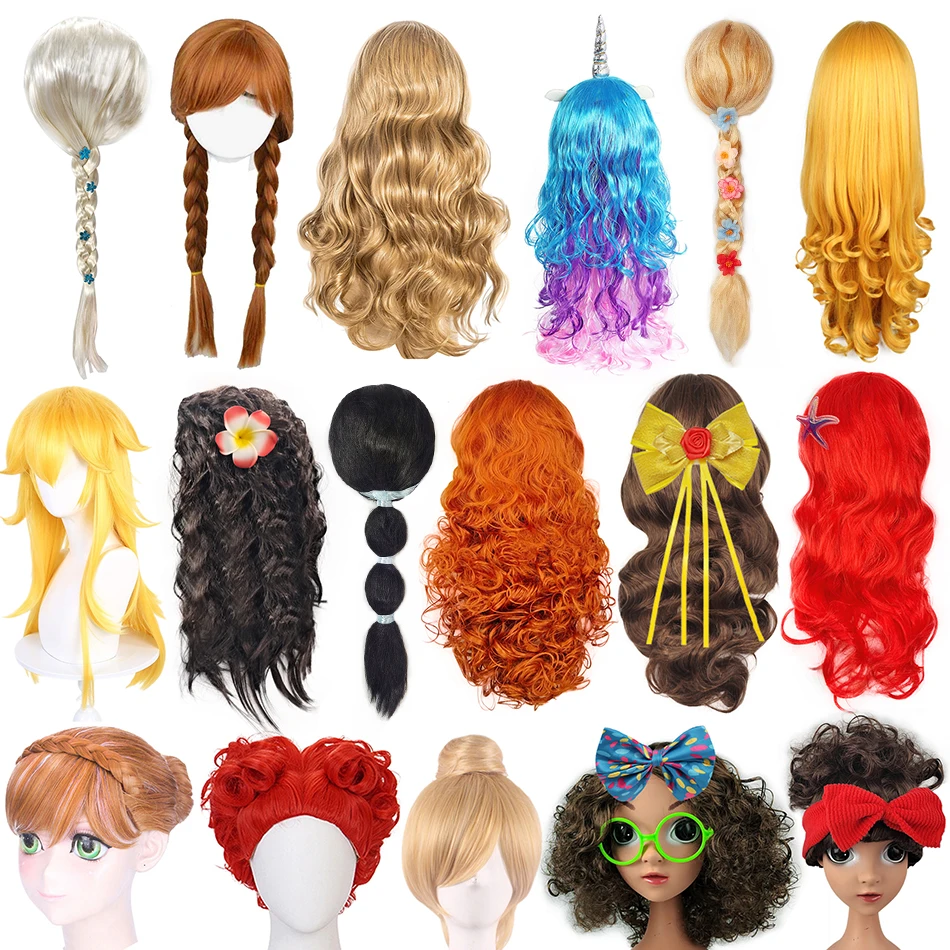 

Disney Encanto Elsa Mermaid Rapunzel Belle Masquerade Party Wig Children Halloween Cosplay Disguise Girls Princess Ariel Hair