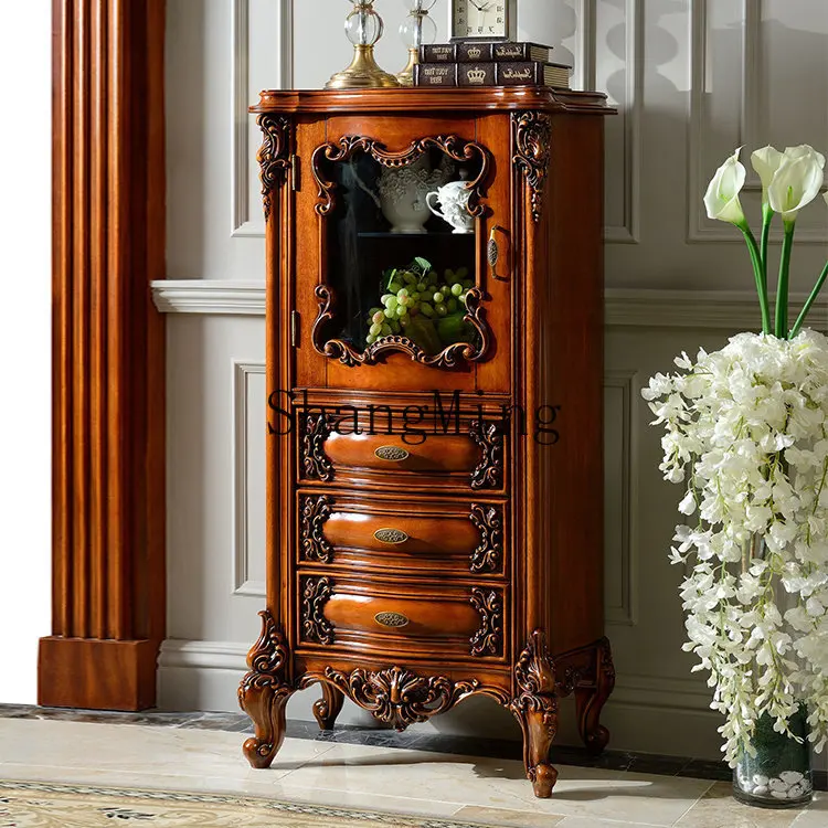 

SM new simple style solid wood three-bucket cabinet glass storage jewelry cabinet multi-drawer storage