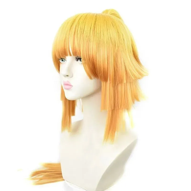 Qq28LQDemon Slayer Agatsuma Zenitsu sexo inverso Cosplay sintético largo recto Anime Coser Linda chica peluca Halloween Par