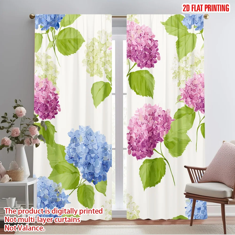 2pcs,2D plane printing Curtains Digital Printed Hydrangea Blossom Ballet Versatile 100% Polyester (without rod) Decorations