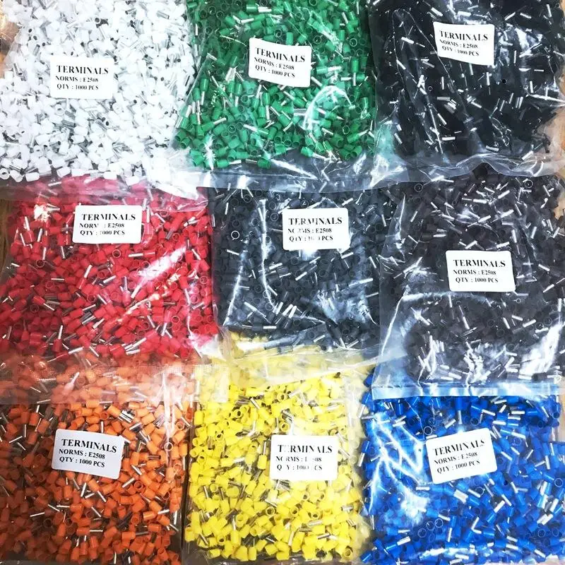 ~1000Pcs E0508 E7508 E1008 E1508 E2508 Ring Sleeve Tubular Crimp Terminals Electrical Wire Cable Ferrules Connectors