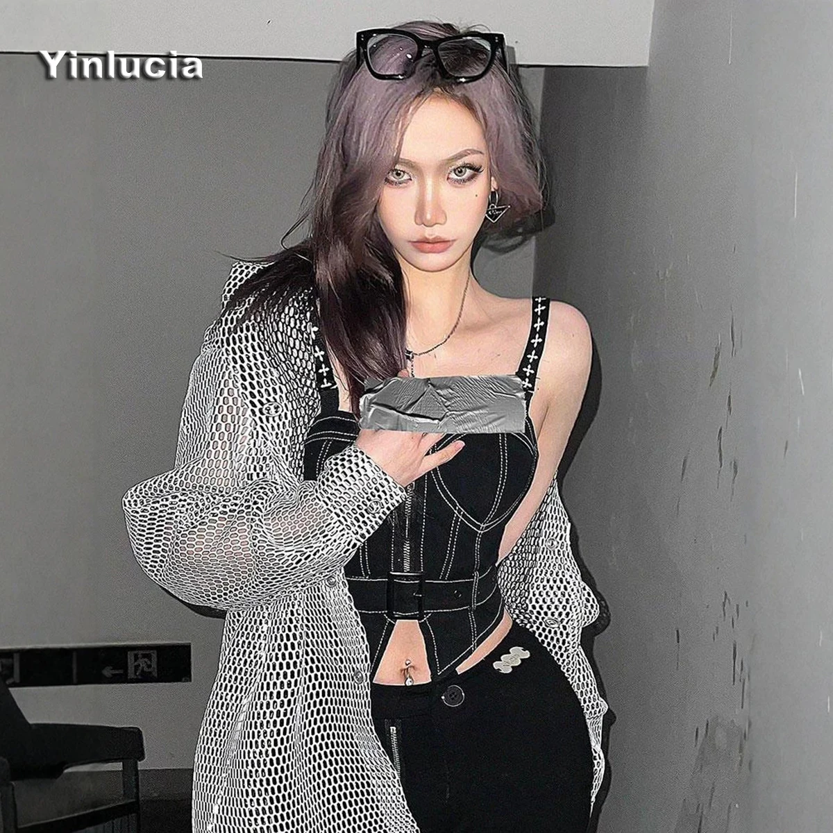 Fishnets Jacket Loose Perspective Sexy Hollow Out Jacket Long Sleeved Shirt Coat Men Women Neutral Outwear Nightclub Party