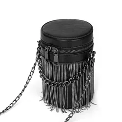 Fashion tassel bucket bag for women messenger Bag black ladies Handbags and purse Chain design female Shoulder Bag mini bolsas