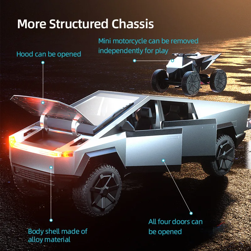 2025년형 JJRC C8817 RC카 합금 RC 사이버트럭 오프로드 시뮬레이션 캠핑 장비 픽업 트럭 모델 커스텀 장난감 JHD