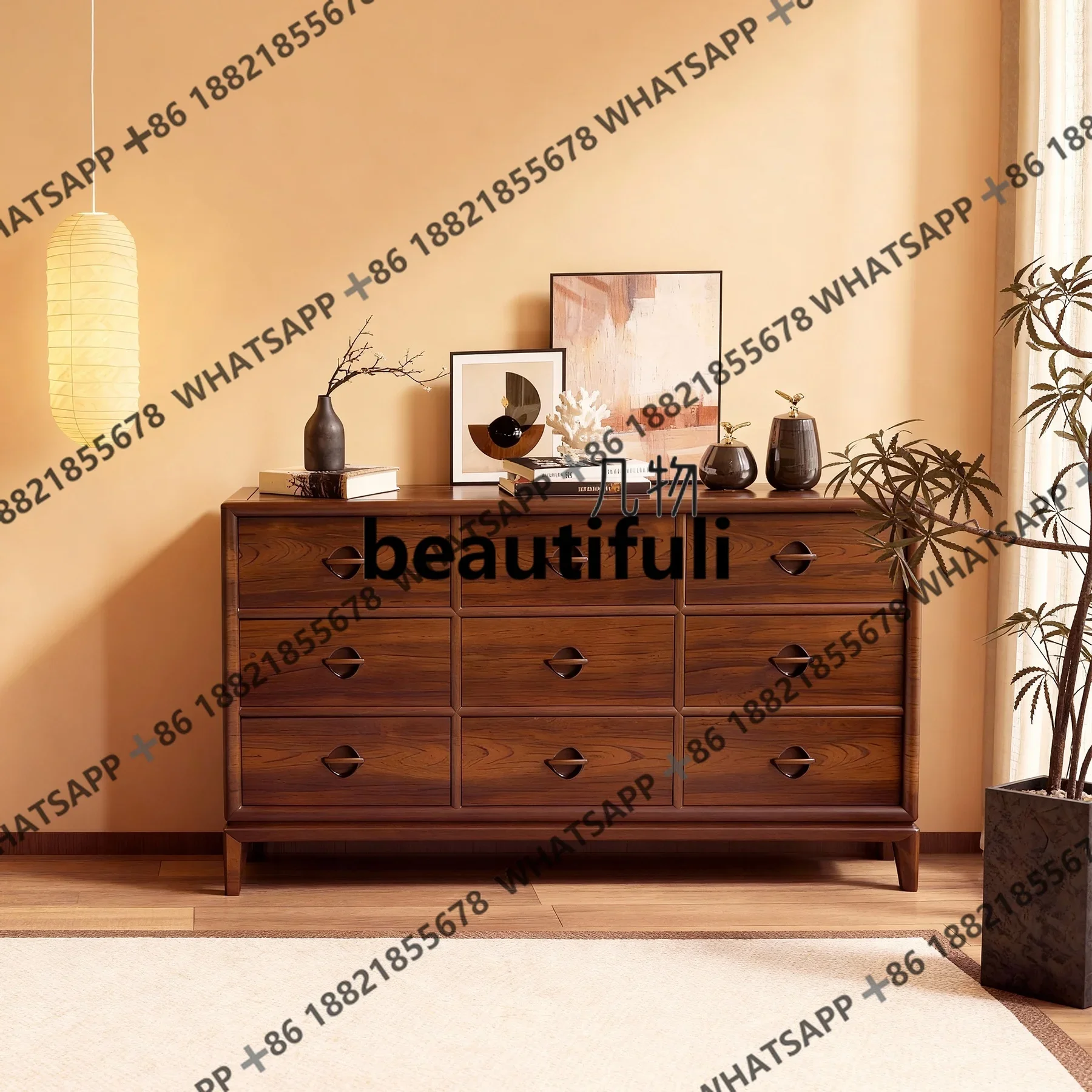 

New Chinese-style solid wood dining side cabinet, household living room storage, locker multi-functional entrance H