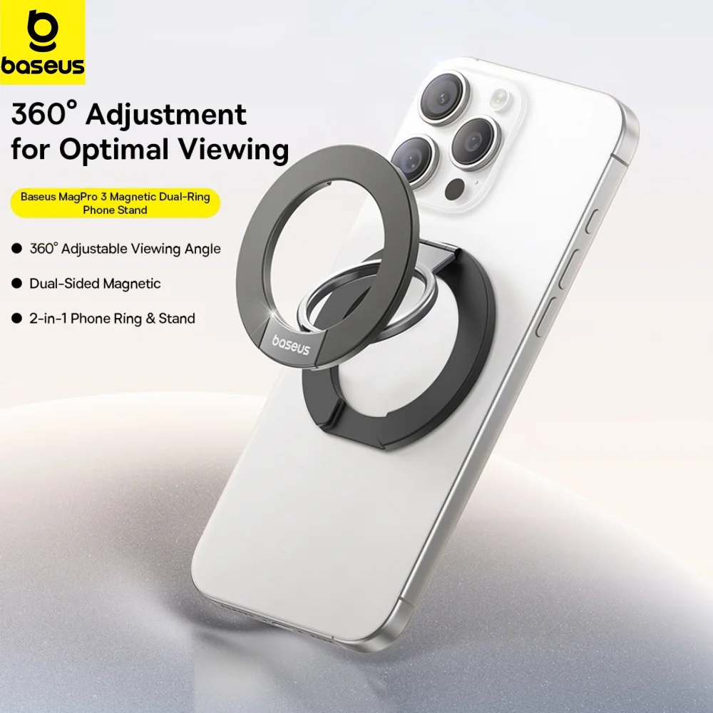 

Baseus Magnetic Dual-Ring Phone Stand Suction Rotating 360 Wall Stickers Everywhere for Magsafe iPhone Huawei Folding Ring Phone