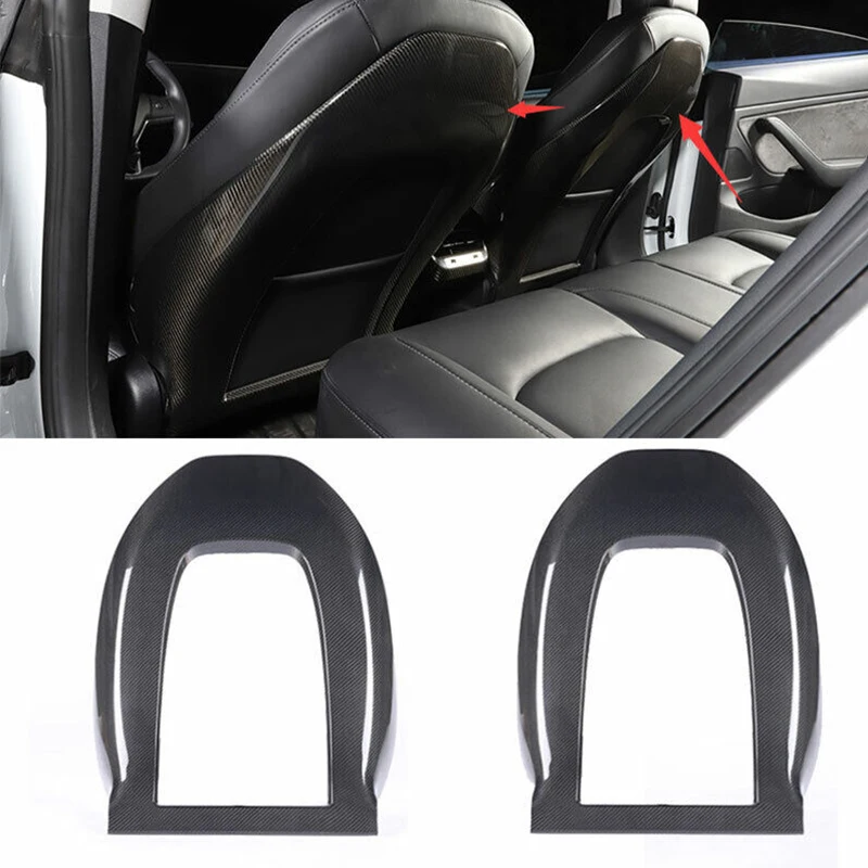 2Pcs Carbon Car Seat Decorate Back Seat Shell Trim Child Anti Dirty for Tesla Model 3 / Y